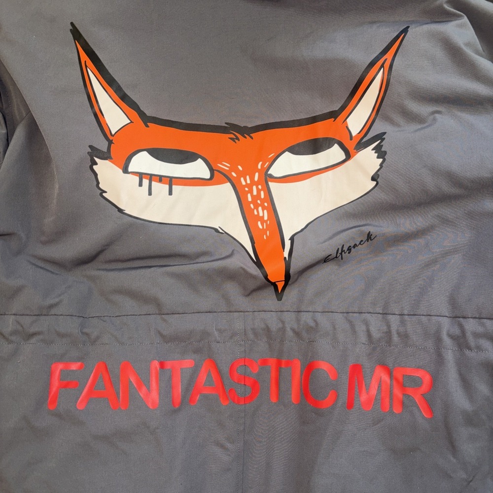 ELF SACK Fantastic Mr Fox Hooded Parka Jacket Grey Graphic Mid Length Coat S